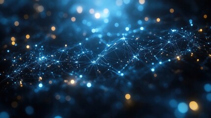 Poster - Futuristic Network Visualization Glowing Nodes Lines Deep Blue Background Abstract Tech Concept