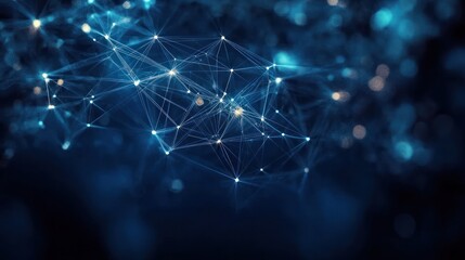Poster - Futuristic Digital Network Visualization with Glowing Nodes and Lines on Deep Blue Background