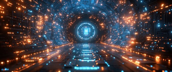 Aufkleber - Futuristic Circuit Board Design Blue Background Electronic Patterns Technology Digital Art