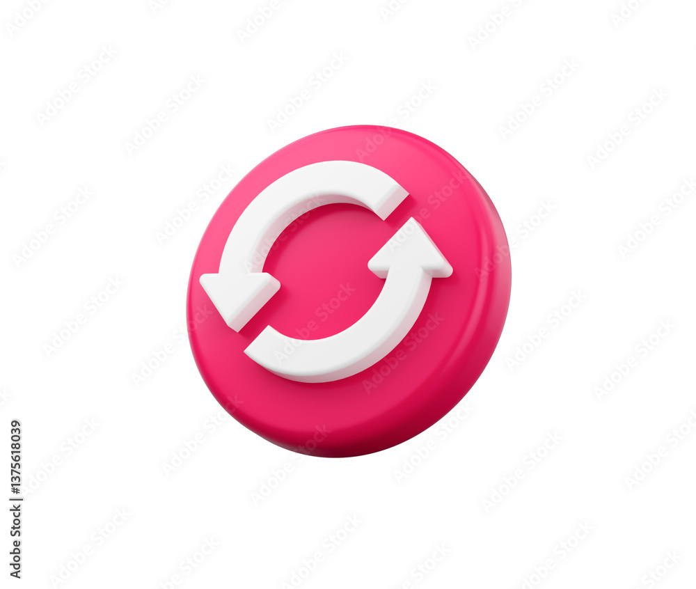 Pink circular button with a white refresh icon featuring two curved ...