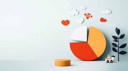 Wall Mural - financial benefits budget optimization concept. colorful pie chart with playful elements and decorat