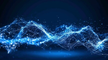 Futuristic digital data stream featuring glowing lines of abstract binary code against a dark green backdrop, highlighting cyber security technology and data science