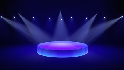 Wall Mural - illuminated stage podium with blue spotlights modern empty platform product display