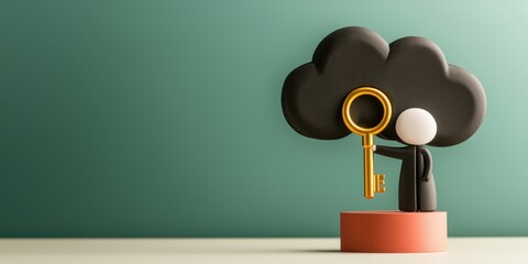 Wall Mural - professional change promotion concept. cloud illustration with a figure holding a key.