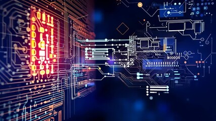 Programmer developing innovative software using futuristic holographic computer interface person's hand visuals, a icons AI neon holographic laptop, and data on futuristic technology video 4k