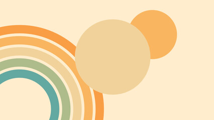 Wall Mural - abstract background of rainbow and sun groovy wavy line design in 1970s hippie retro style. vector p