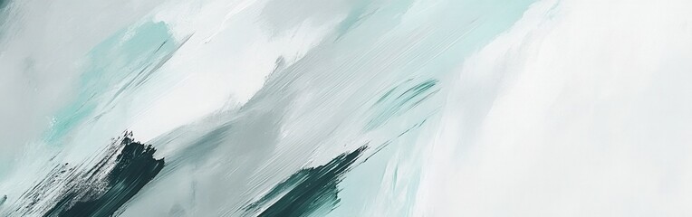 Poster - Textured mint gray brushstrokes on white canvas create abstract watercolor painting effect