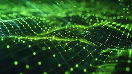 Wall Mural - abstract glowing green wave of particles. futuristic technology or science background.