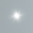 © blagorodez - White glowing light explodes with ray. Transparent shining sun, bright flash. Special lens flare light effect.