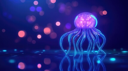 Wall Mural - abstract jellyfish with vibrant neon light against dark background
