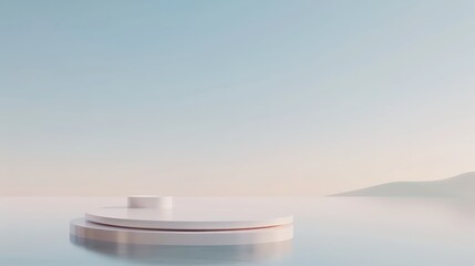 Wall Mural - Minimalist platform in serene pastel landscape