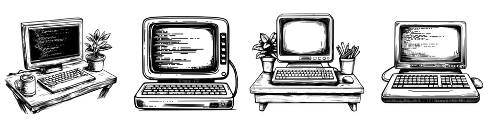 evolution of computer technology with vintage and modern styles showcased together