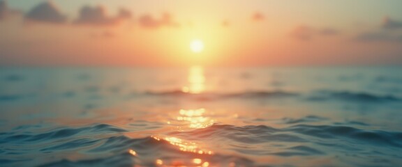 Aufkleber - Serene Sea at Sunset, Waves Reflecting Sunlight, Warm Golden Light Illuminating the Water, Peaceful Atmosphere, Blurred Sky and Horizon