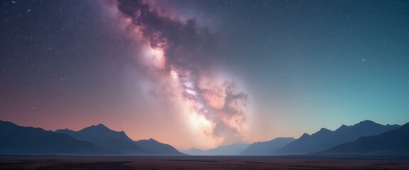 Wall Mural - stunning milky way galaxy over a mountain range at twilight - an epic night sky landscape