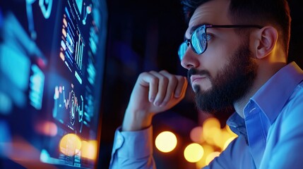 Thoughtful Software Engineer Developing E-Commerce App with Data Analysis