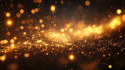 abstract golden network with glowing nodes and bokeh creating a dynamic and futuristic interconnected background for presentations and designs