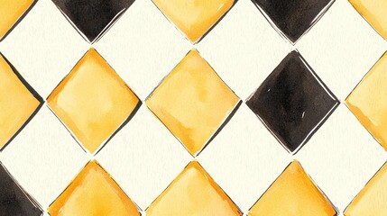 Canvas Print - watercolor pattern with yellow and black diamonds on light background