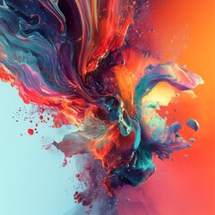 Poster - Chromatic Bloom: An Abstract Explosion of Vibrant Colors and Fluid Motion, a mesmerizing dance of pigments in artistic creation.