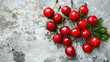 © Benjarin - Fresh Red Cherries with Green Leaves on Rustic Background