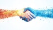© somsri - Abstract handshake concept in modern corporate style, symbolizing a successful partnership, white background.