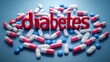 © BlackLion - Red letters spelling diabetes surrounded by colorful pills highlighting the importance of medication in managing health conditions