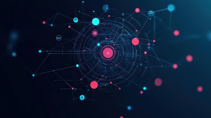 Fototapete - Circle composed of a network of connected dots representing interconnectivity and data flow in modern technology systems