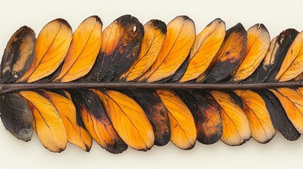 Wall Mural - Dried orange leaves branch, autumnal design, white background, craft
