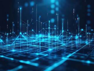 Leinwandbilder - Intricate blue digital circuit pattern featuring lines and dots illuminated on a dark background for technology themes
