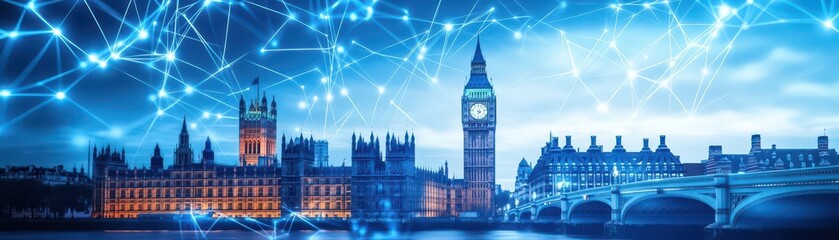 Poster - Iconic big ben tower and houses of parliament against a dramatic evening sky showcasing historic architecture and culture