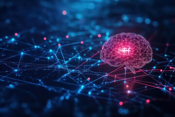 Fototapete - Brain with red light emanating from it symbolizing creativity, intelligence, and innovative ideas in a modern digital context