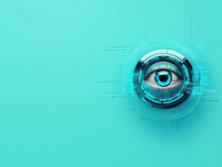 Fototapete - A close-up of an eye featuring a futuristic interface displaying digital data and information overlays