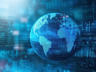 Leinwandbilder - Earth displayed in a digital world with high-tech graphics and bright colors illustrating a global concept