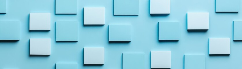 Poster - A blue wall adorned with white squares creating a modern and minimalistic design aesthetic for interior spaces