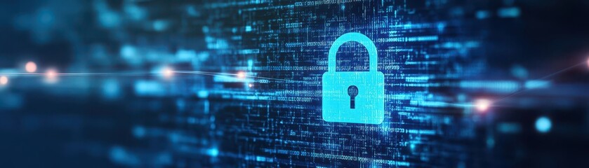 Fototapete - A secure padlock displayed on a computer screen symbolizing digital security and protection of information