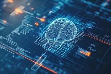 Fototapete - Artistic representation of a brain on a blueprint background symbolizing knowledge, creativity and intellectual pursuits