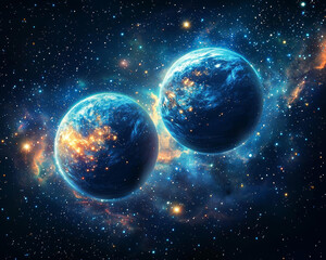 Wall Mural - realistic cosmos celestial landscapes. stunning depiction of two celestial bodies amidst vibrant cos