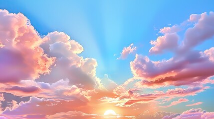 Wall Mural - long shot of a soft pastel sunrise with wispy clouds and gentle golden illumination.