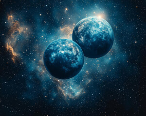 Wall Mural - realistic cosmos celestial landscapes. stunning depiction of two celestial bodies amidst cosmos, sho