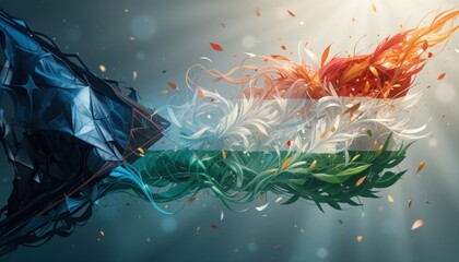 Poster - Creative Abstract Representation of Umbrella with Colorful Stripes