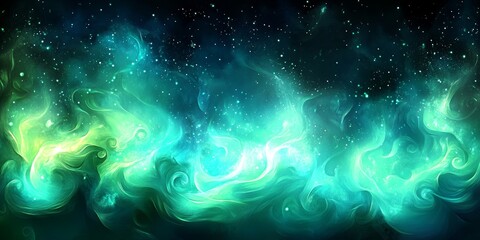 Wall Mural - jade and cerulean blue light wave, twisting waves of energy in shades of teal abstract with glitter
