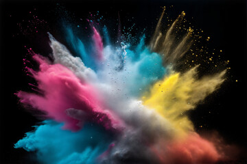 vibrant explosion of colored powder on a dark background