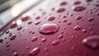 © Ilja - Water Droplets, Beading, Red Metallic Surface, Hydrophobic Effect, Texture of Water Repellency.
