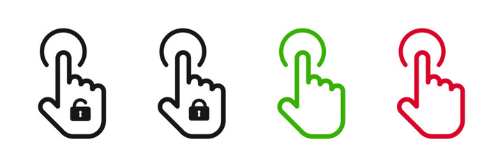 Hand cursor - vector icons. Sensor touch buttons - vector icons. Click - vector icons. Touch sensor. Open, Close. Stock vector
