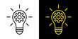 © Volodymyr - Light bulb idea icon. Brain inside lightbulb vector - Innovation and creativity concept. Technology and AI lightbulb icon. Smart idea outline symbol. Lightbulb with brain and gear