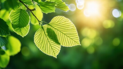 Wall Mural - beautiful nature green background with a blurred spring or summer garden landscape and sunlight on a