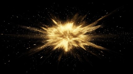 Wall Mural - Golden, glowing particles exploding outward from the center of an abstract, black background