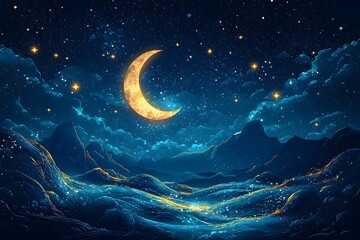 Wall Mural - dreamlike moonlit landscape in the night sky