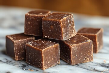 Aufkleber - Homemade chocolate fudge squares arranged on a marble countertop ready for tasting