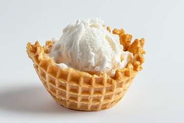 Poster - Enjoying a scoop of vanilla ice cream served in a crispy waffle bowl during a warm summer afternoon
