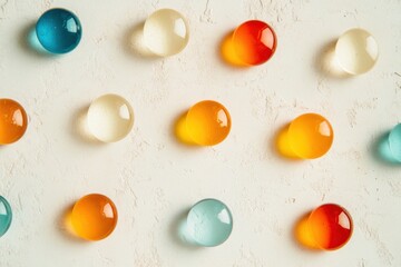 Fototapete - Colorful gel droplets arranged on a textured surface create an artistic display